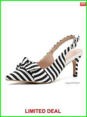 Proptmina Women's Slingback Kitten Heels Closed Pointed Toe Bow Tie Slip On